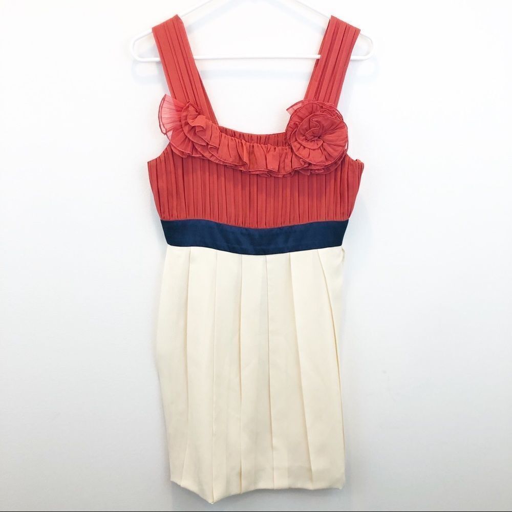 BCBGMaxazria Silk Pleated Rosette Dress